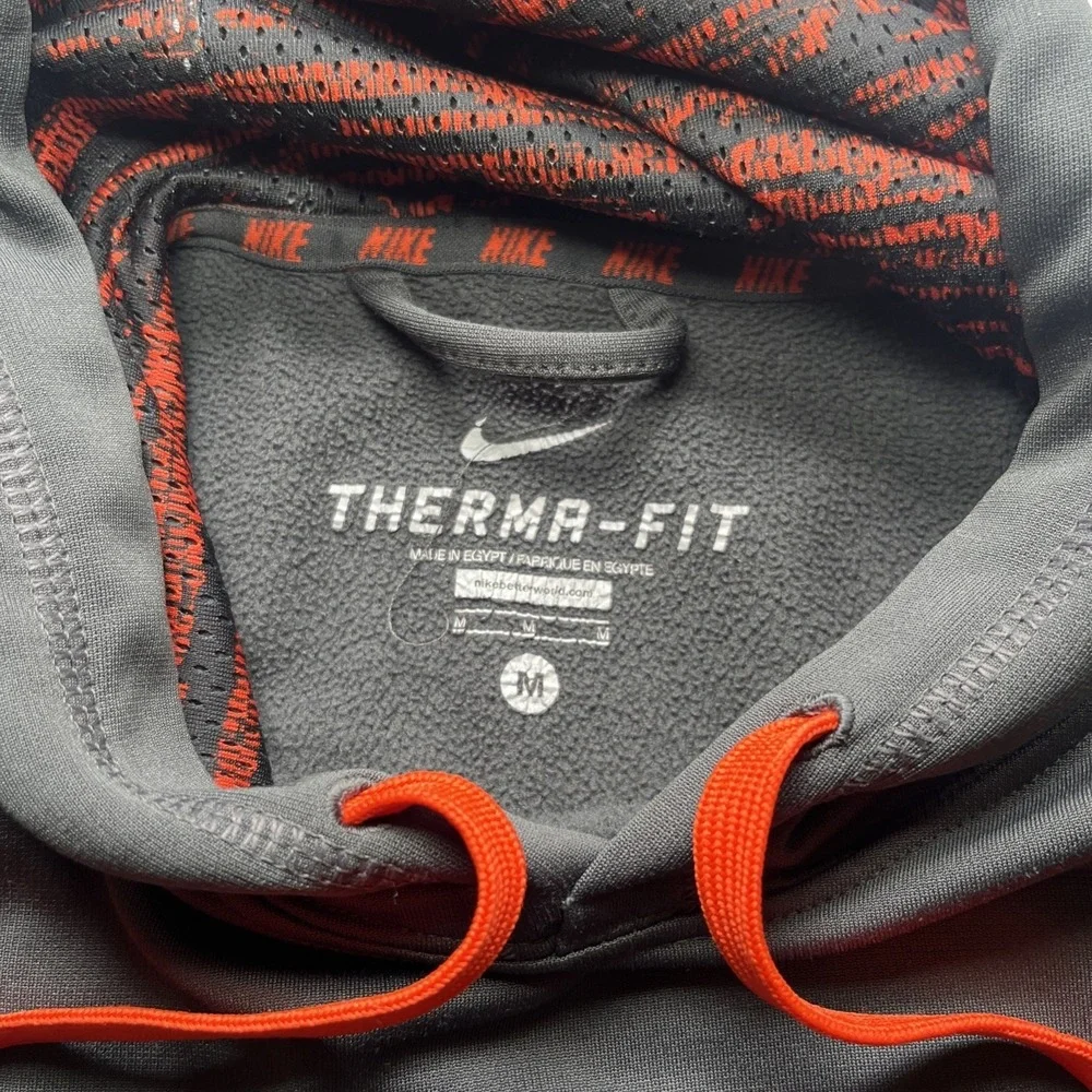 Nike Therma Fit Hoodie Gray Orange Big Swoosh Athletic Pullover Mens M